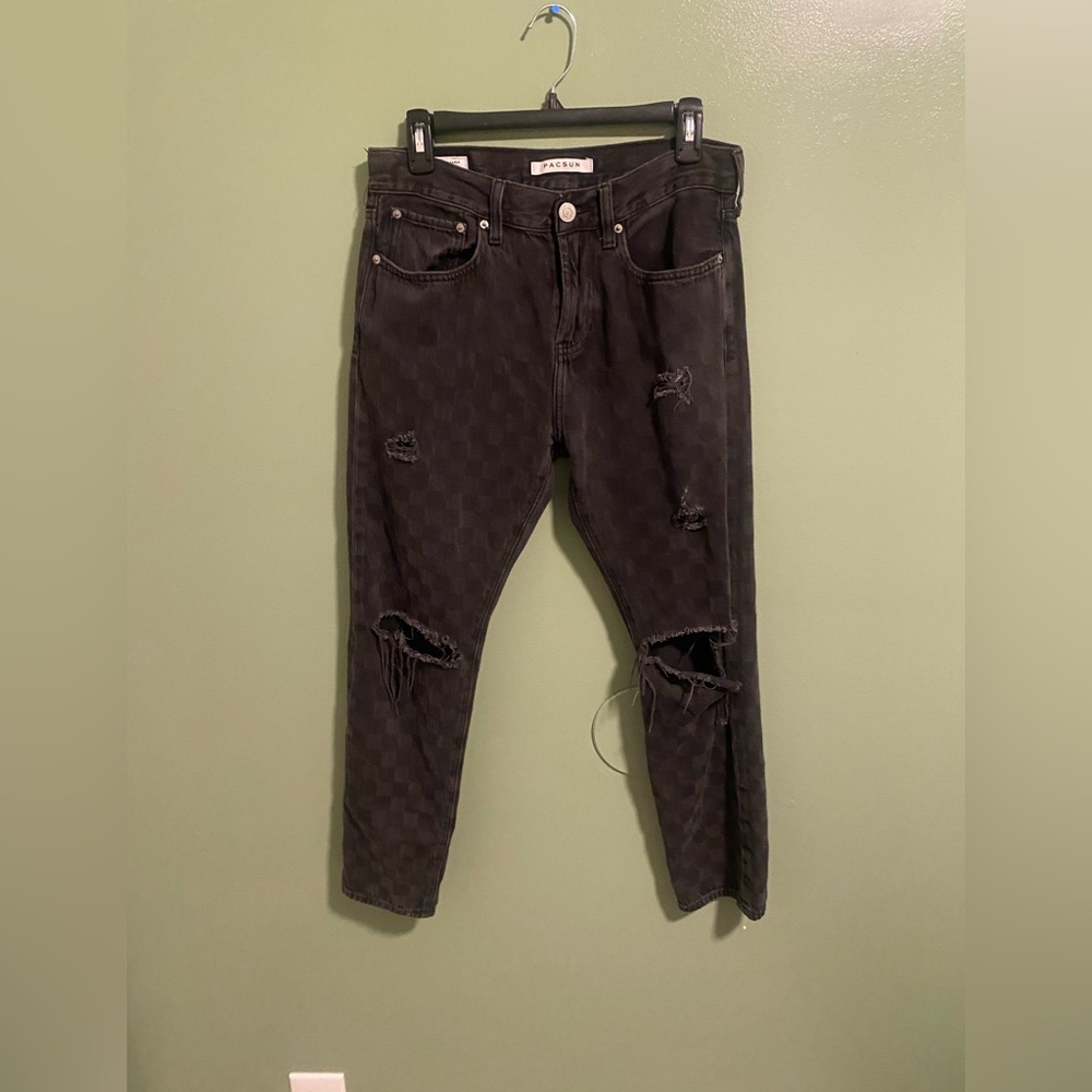 Black lightly checkered Distressed women’s Jeans
